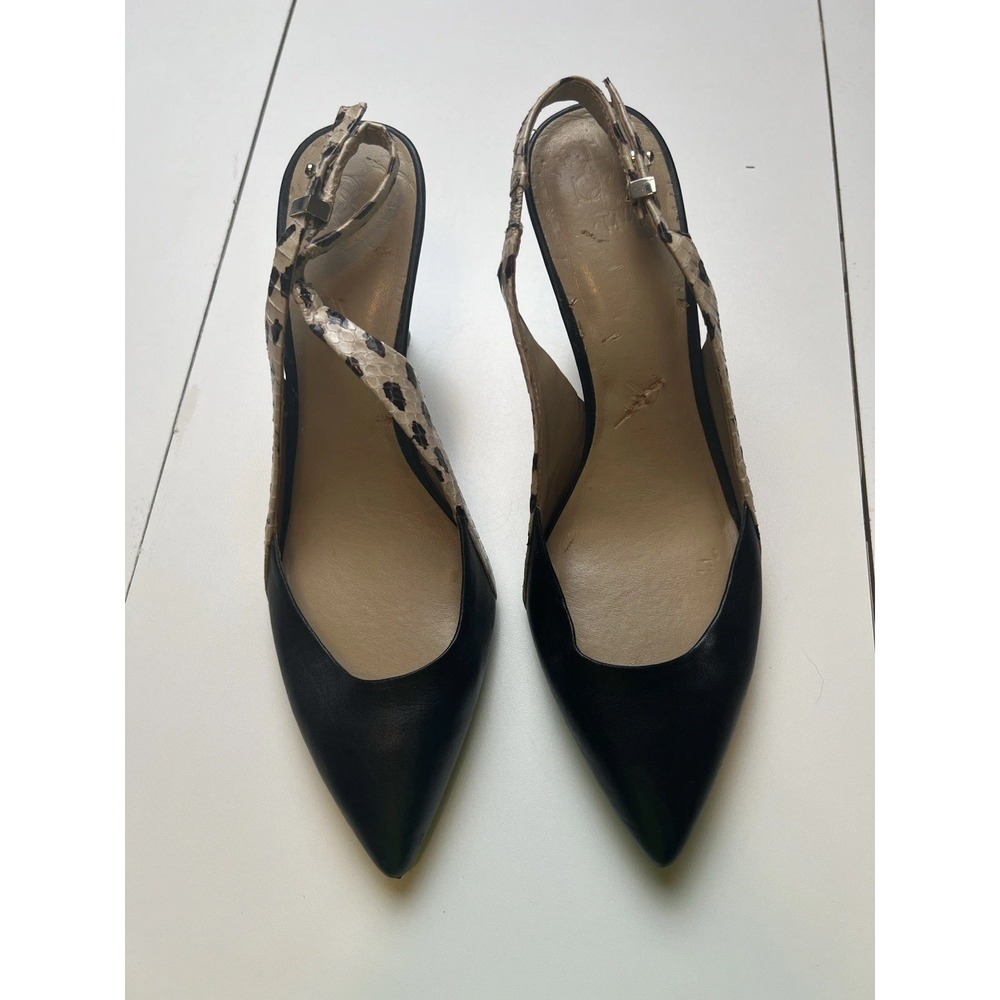 Ann Taylor‎ Black Animal Print Leather Toe Slingback Heels 8.5 M